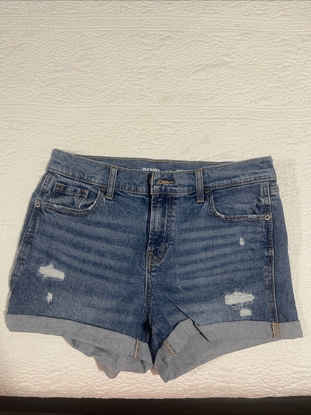 Old Navy Distressed Dark Blue Denim Roll Cuff Shorts